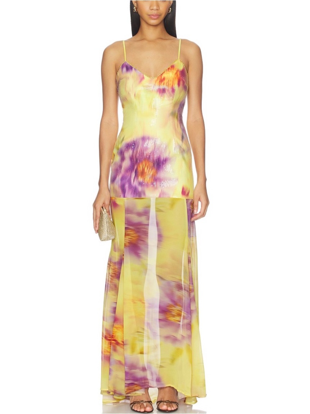 Runaway The Label Yellow & Purple Tie-Dye Maxi Dress with Sheer Skirt